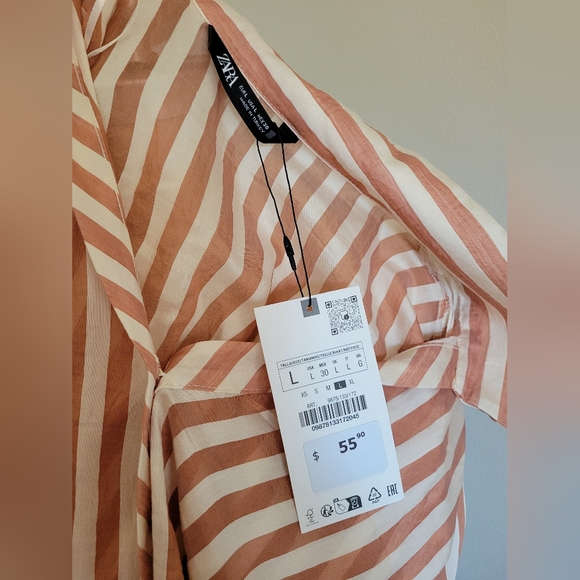 BNWT ZARA cream and copper coloured striped organza button up dress shirt - Picture 6 of 7